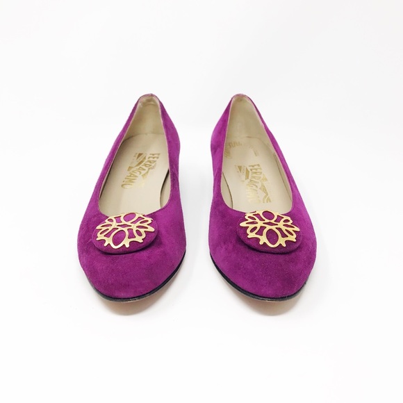 Salvatore Ferragamo Shoes - Salvatore Ferragamo Purple Suede Low Heel Pumps 6B